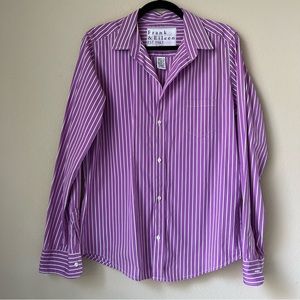 Frank & Eileen Tailored Shirt. Purple/White Stripes. Long-Sleeve, Size L